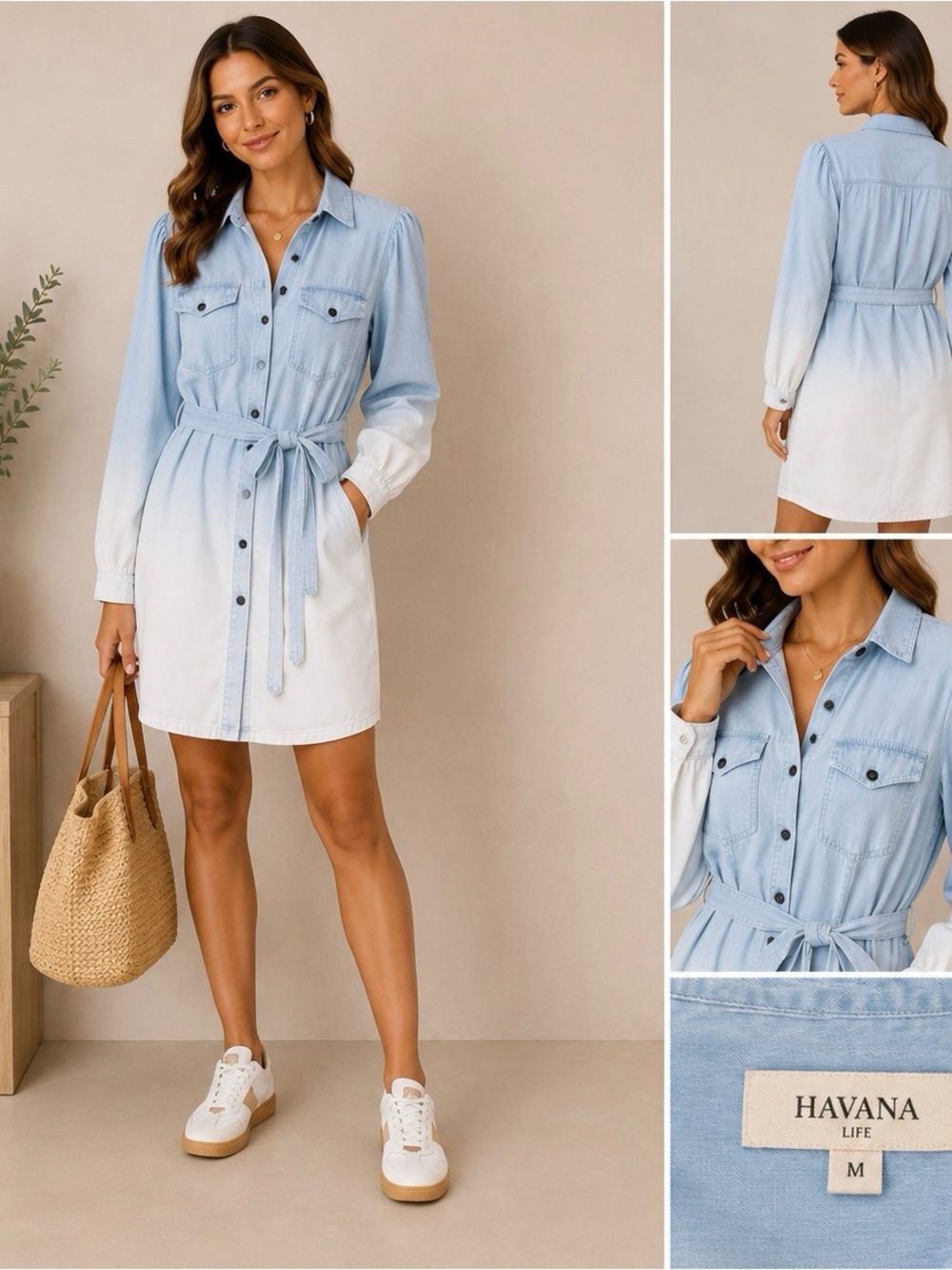 Havana Light Blue to White Ombre Shirt Dress